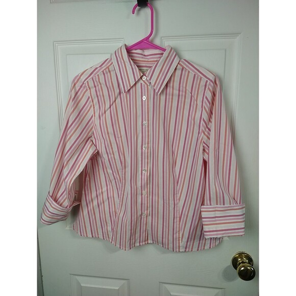 Valerie Stevens Woman M Collared Striped Button Shirt 3/4 Cuff Sleeve - Picture 1 of 9